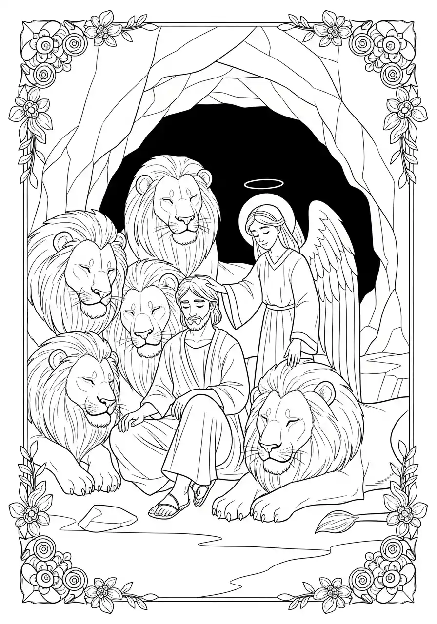 Example Coloring Page - Daniel in Lions Den