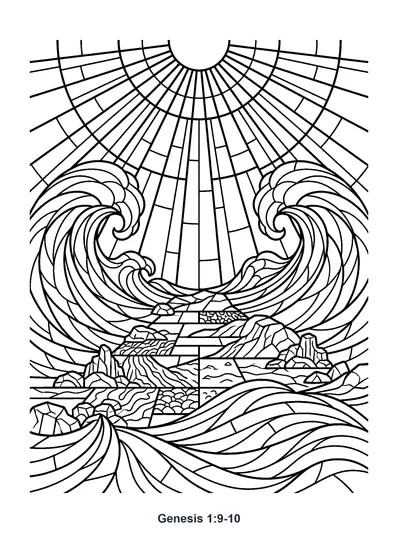 Genesis 1:9-10 Coloring Page