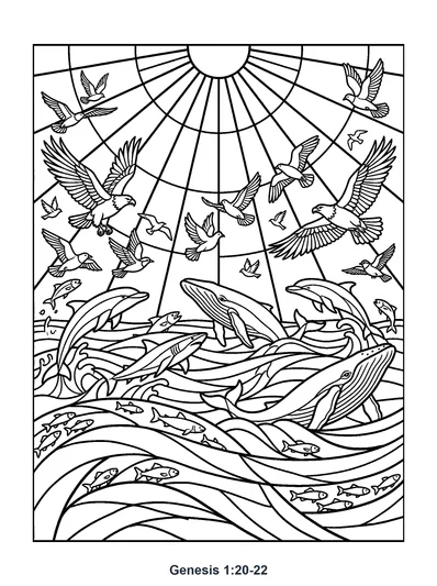 Genesis 1:20-22 Coloring Page