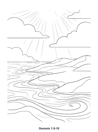 Genesis 1:9-10 Coloring Page