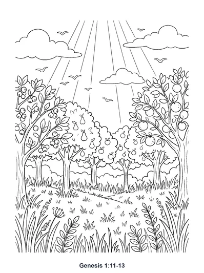 Genesis 1:11-13 Coloring Page