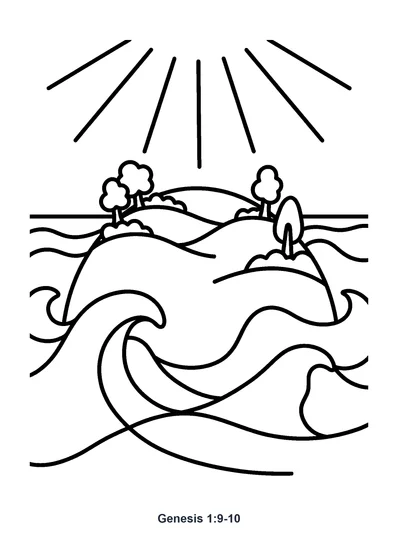 Genesis 1:9-10 Coloring Page