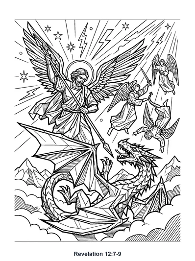 Revelation 12:7-9 Coloring Page