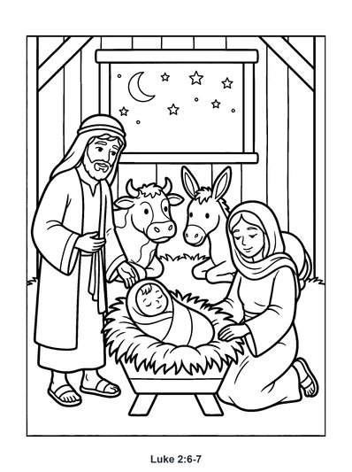 Luke 2:6-7 Coloring Page