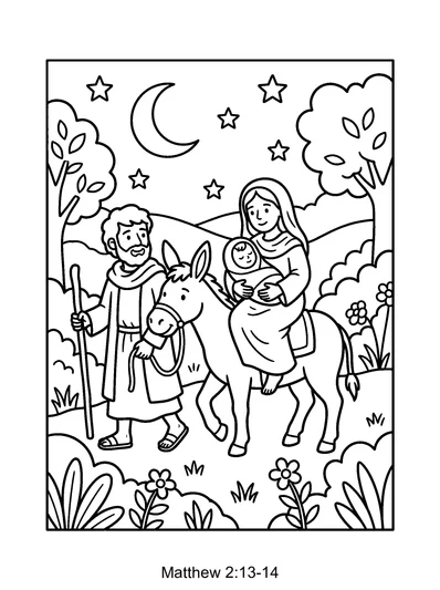 Matthew 2:13-14 Coloring Page