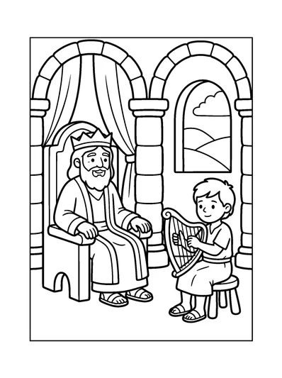 King David coloring page (1 Samuel 16:23)