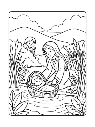 Moses and the Exodus coloring page (Exodus 2:3)