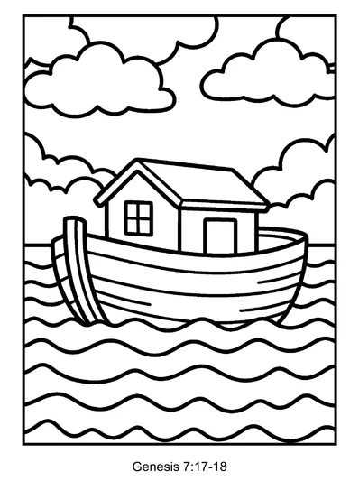 Noah's Ark on the Flood coloring page (Genesis 7:17-18)
