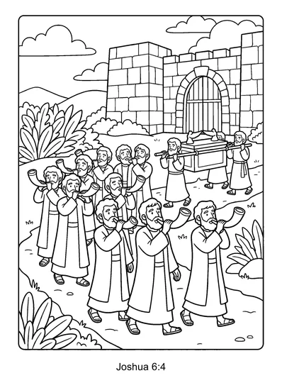Joshua and Jericho coloring page (Joshua 6:4)