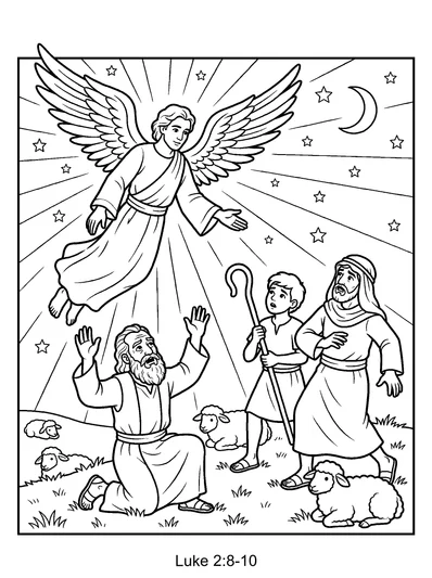 Angel and the Shepherds coloring page (Luke 2:8-10)