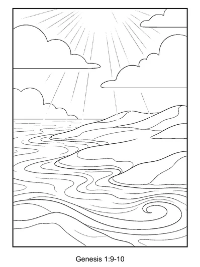Genesis 1:9 Coloring Page