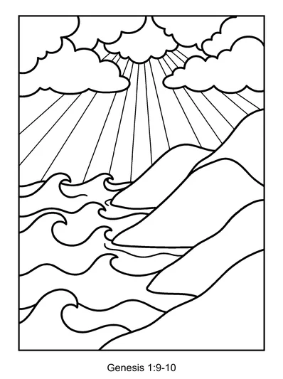 Genesis 1:9 Coloring Page