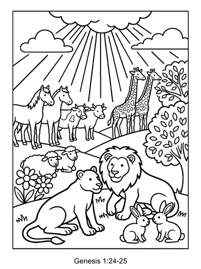 Genesis 1:24-25 Coloring Page