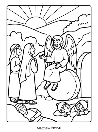 The Resurrection coloring page (Matthew 28:2-6)