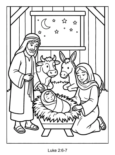 Luke 2:6-7 Coloring Page