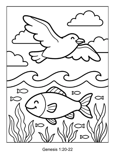 Genesis 1:20-22 Coloring Page