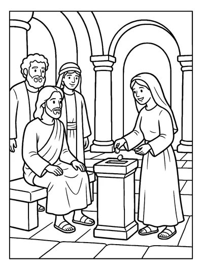 Mark 12:41 Coloring Page