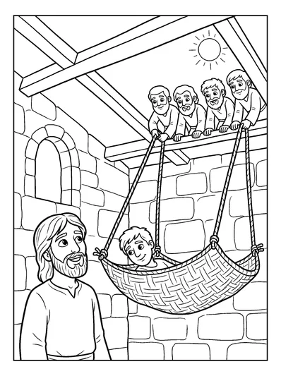 Mark 2:3-4 Coloring Page