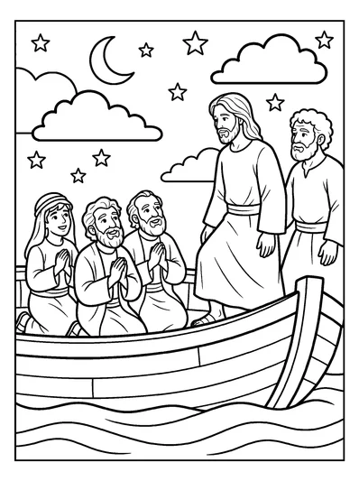 Matthew 14:32-33 Coloring Page