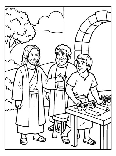 Jesus Calls Matthew coloring page (Matthew 9:9)