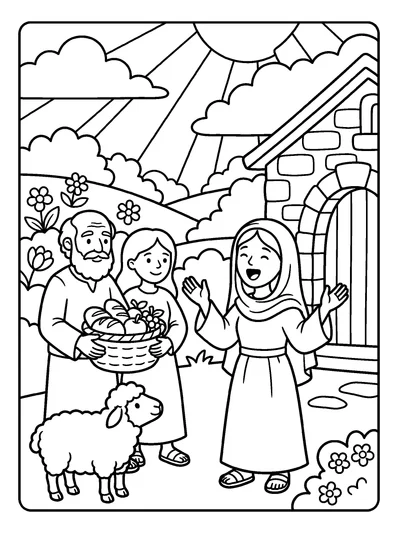 Mary Sings of God's Good Gifts coloring page (Luke 1:53)