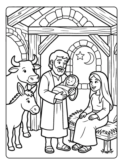 Joseph Holds Baby Jesus coloring page (Matthew 1:25)