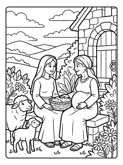 Mary Stays with Elizabeth coloring page (Luke 1:56)