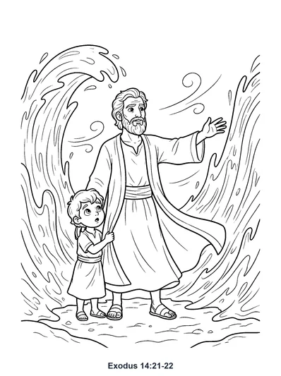 Exodus 14:21-22 Coloring Page