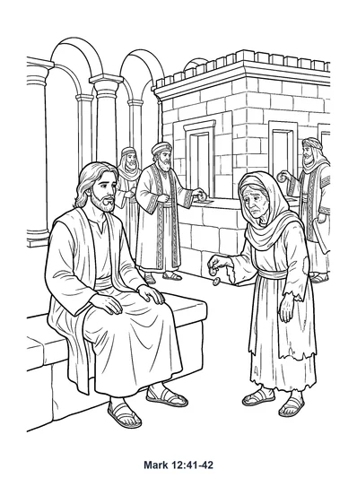 Mark 12:41-42 Coloring Page
