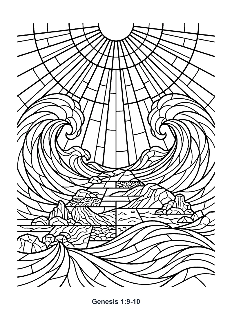 Genesis 1:9-10 Coloring Page