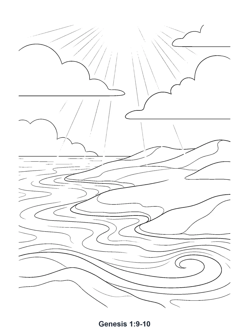 Genesis 1:9-10 Coloring Page