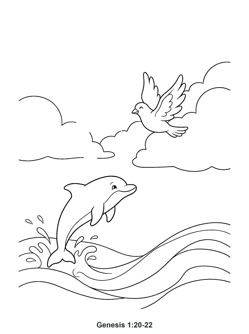 Genesis 1:20-22 Coloring Page