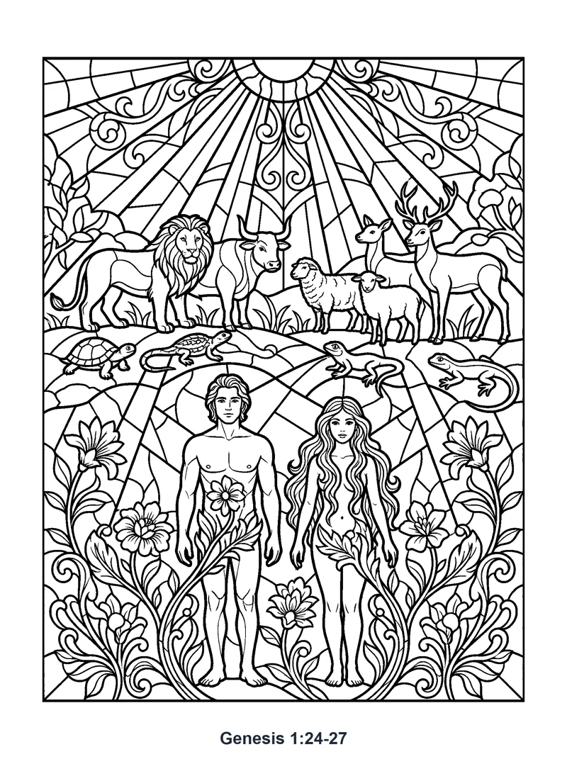 Genesis 1:24-27 Coloring Page