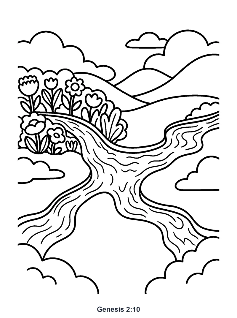 Genesis 2:10 Coloring Page