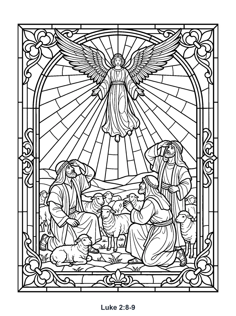 Angel and the Shepherds coloring page (Luke 2:8-9)