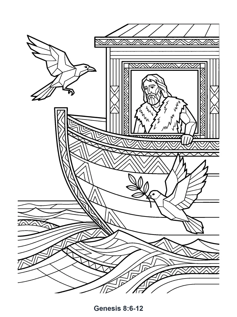 The Raven and the Dove coloring page (Genesis 8:6-12)