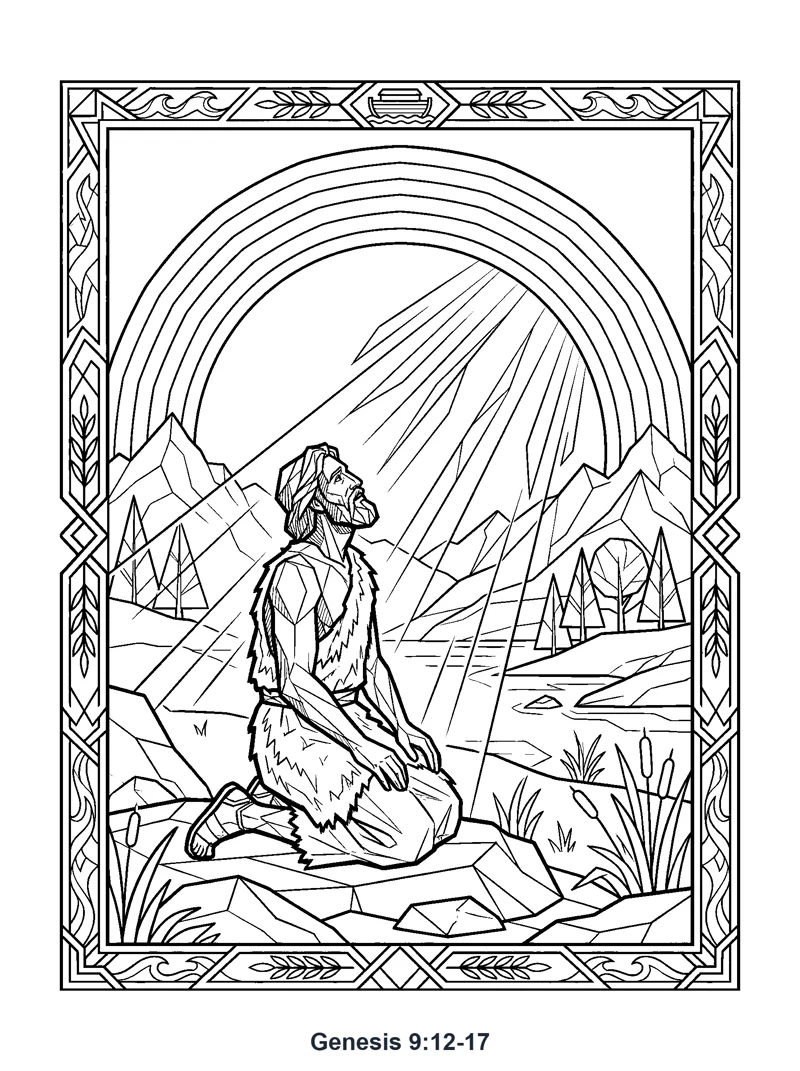 Noah and the Rainbow coloring page (Genesis 9:12-17)
