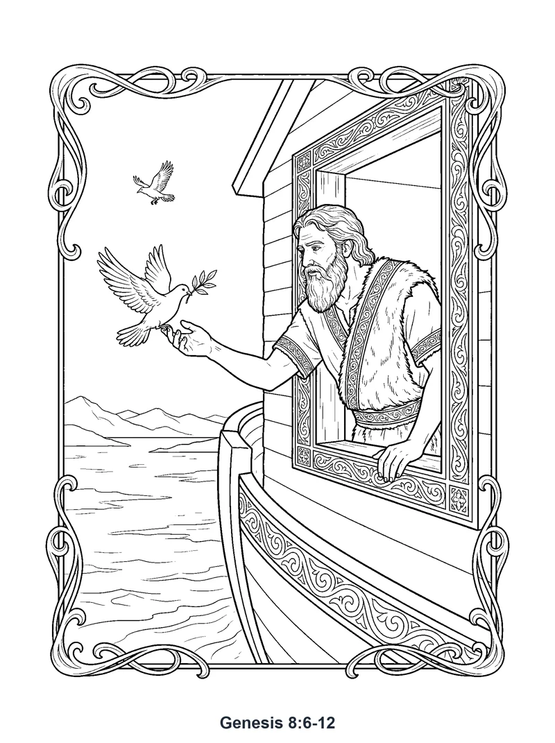 Noah Sends Out the Dove coloring page (Genesis 8:6-12)