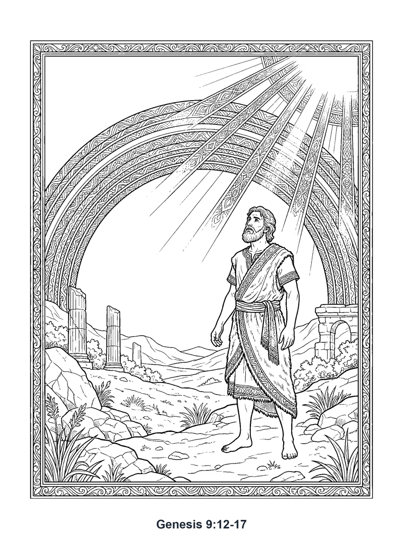 Noah and the Rainbow coloring page (Genesis 9:12-17)