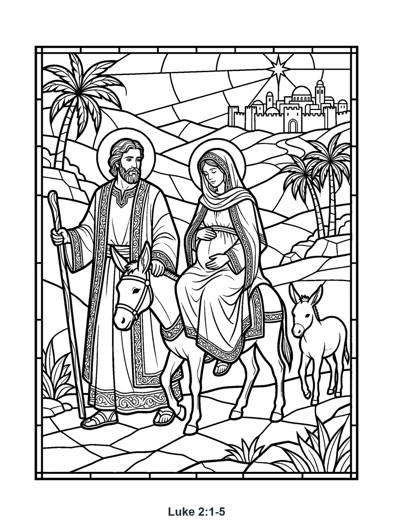 Mary on the Donkey coloring page (Luke 2:1-5)