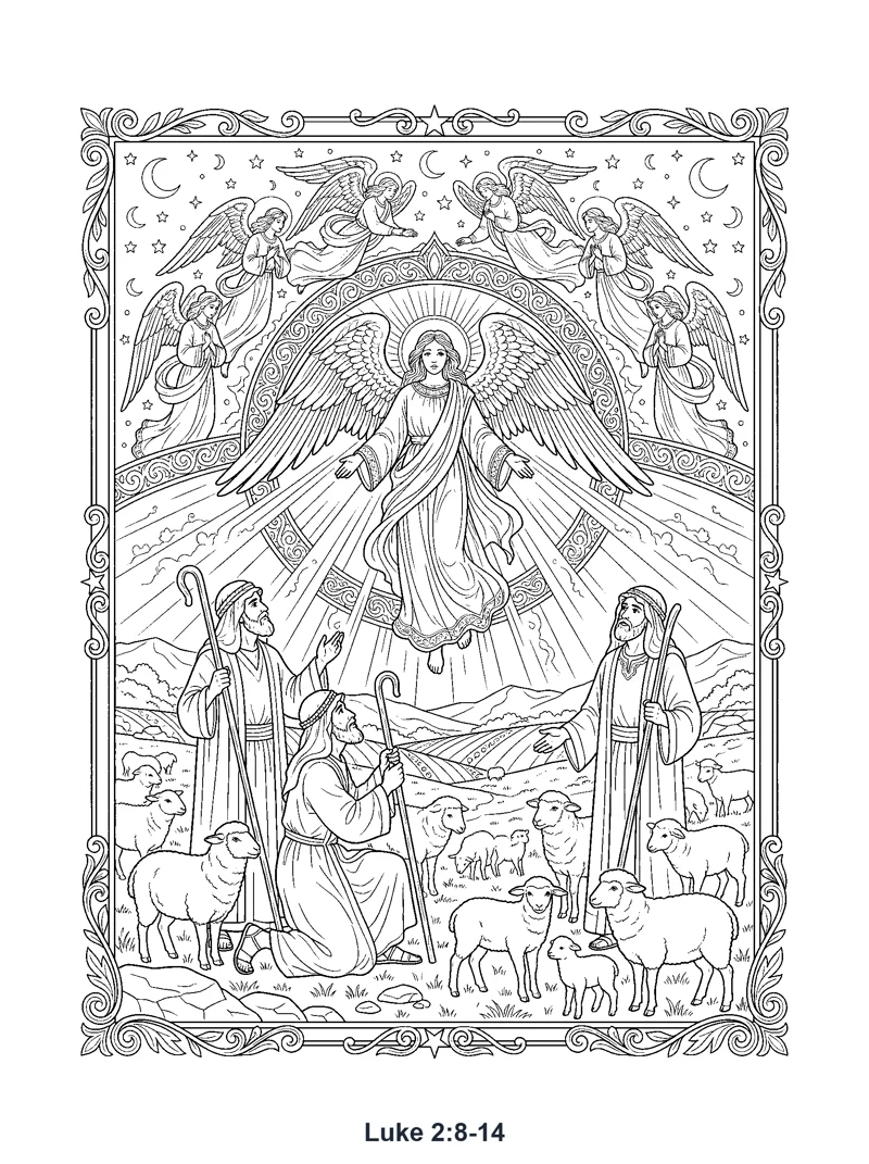 Angels and the Shepherds coloring page (Luke 2:8-14)