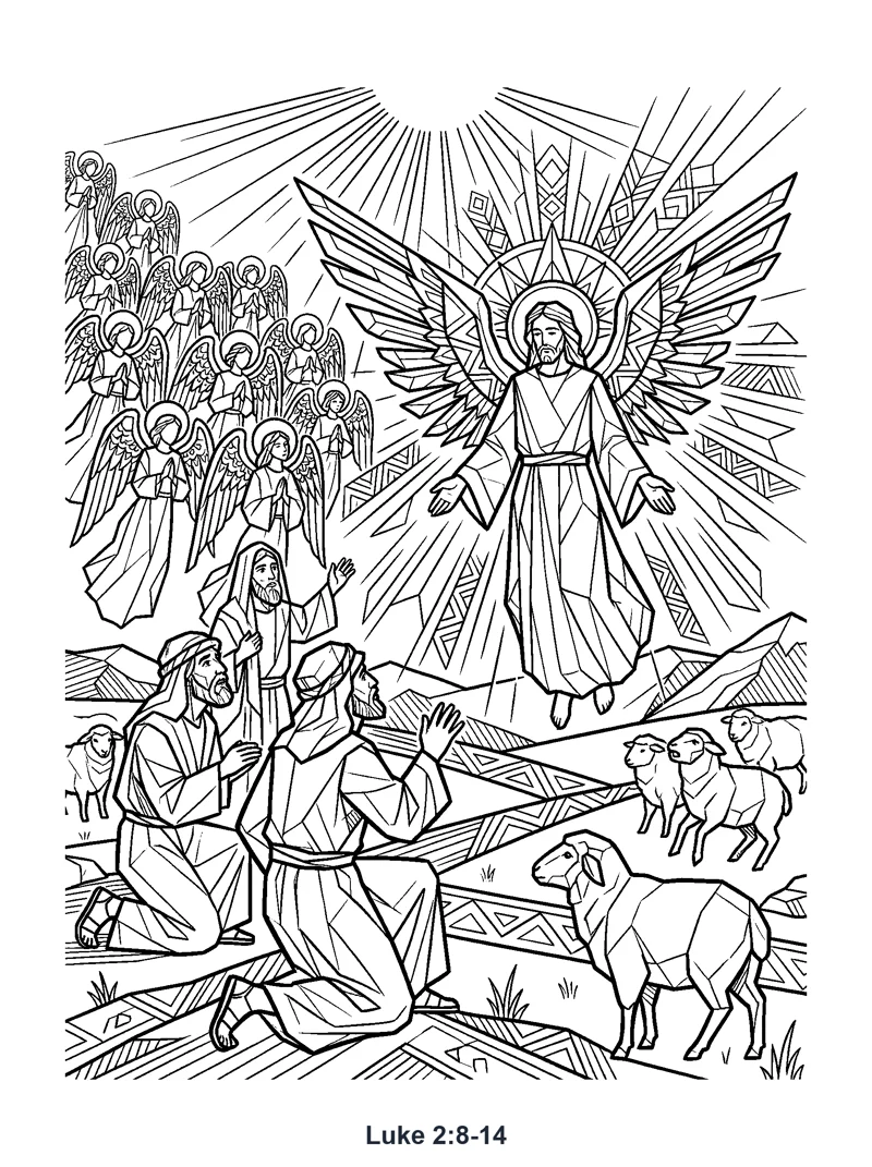 Angel and the Heavenly Host coloring page (Luke 2:8-14)