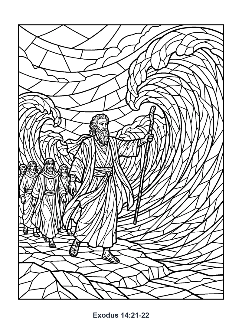 Exodus 14:21-22 Coloring Page
