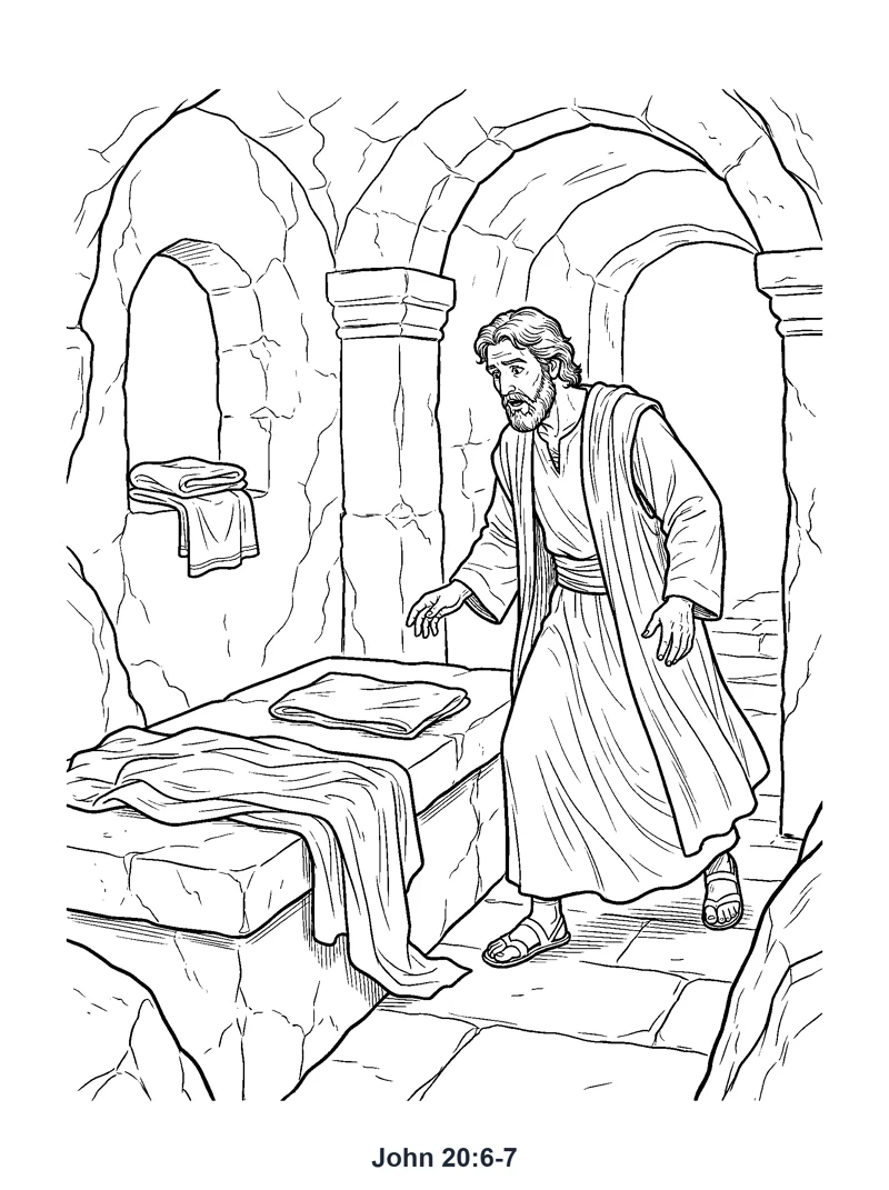 John 20:6-7 Coloring Page
