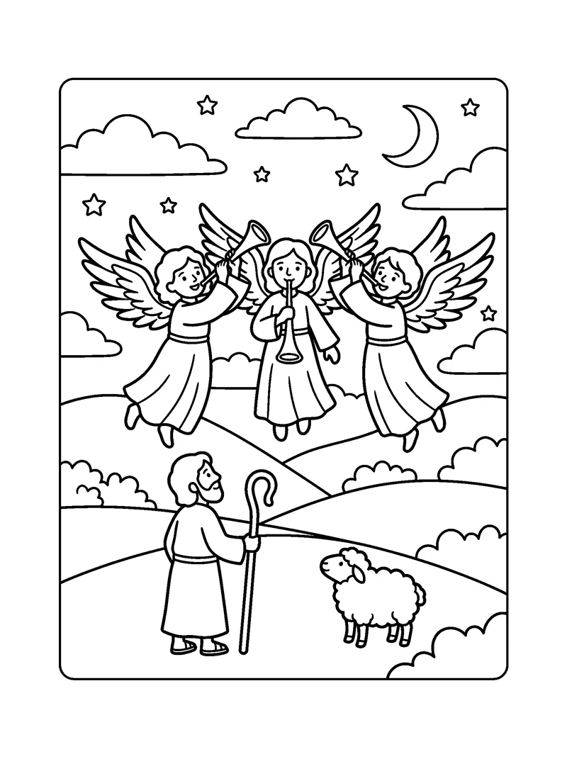 Angels Over Bethlehem coloring page (Luke 2:13)