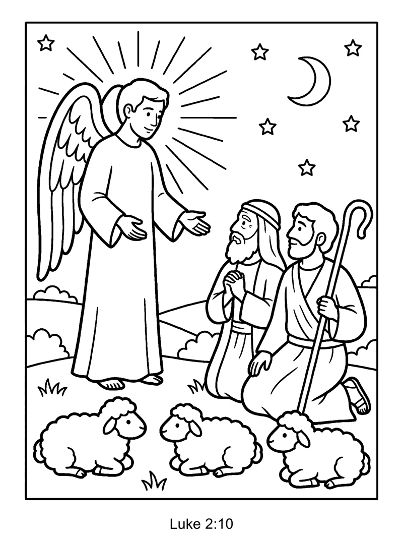 Good News for the Shepherds coloring page (Luke 2:10)