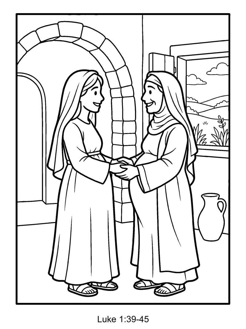 Mary Visits Elizabeth coloring page (Luke 1:39-45)