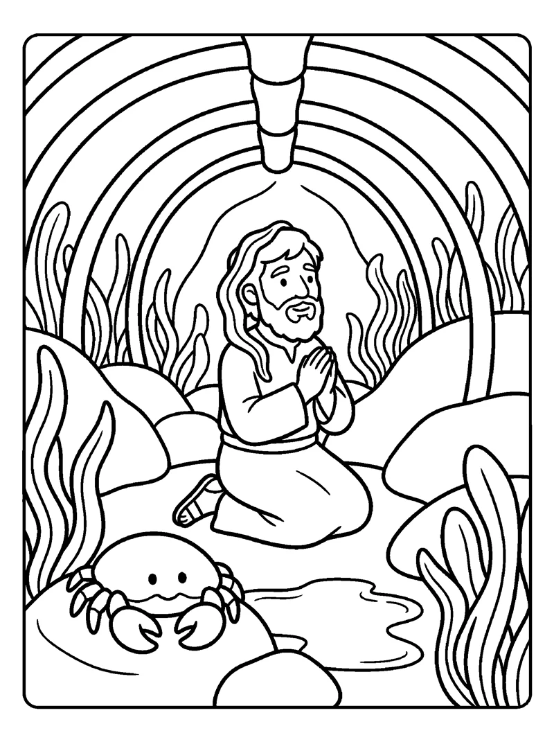 Jonah Prays Inside the Fish coloring page (Jonah 2:1)