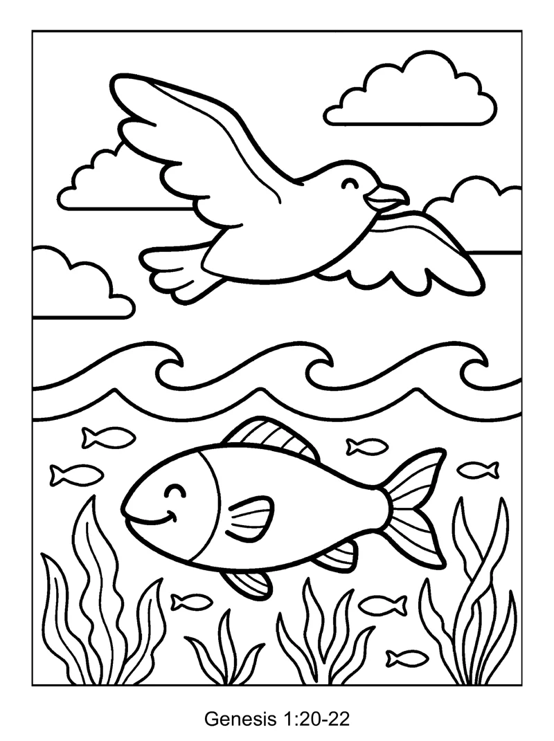 Genesis 1:20-22 Coloring Page