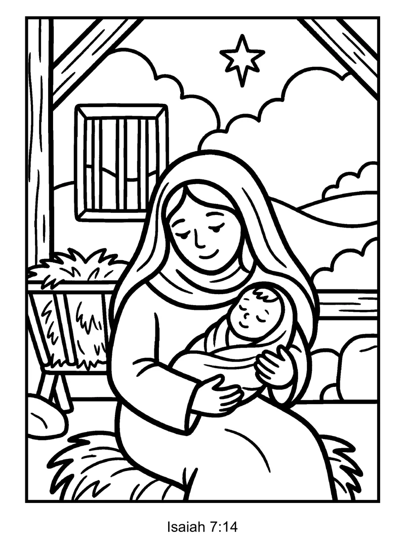Mary Holds Baby Jesus coloring page (Isaiah 7:14)
